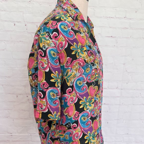 80's Silk Funky Flower Print Shirt-Size Medium - Peaches & Smith-Unisex - Picture 3 of 8